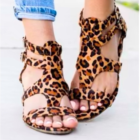 NWOT LEOPARD Wedge Double Strap Heel - Picture 2 of 12